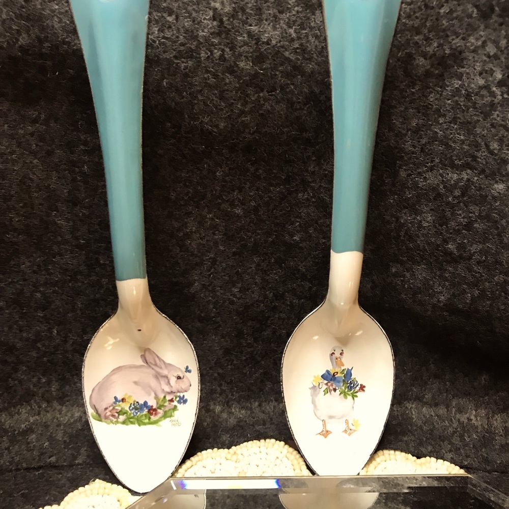 Vintage Large -Hand painted metal spoons